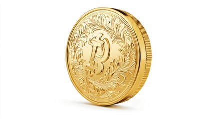 Poster - A Gold Bitcoin with Intricate Floral Designs