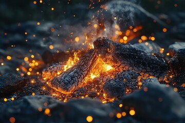 Burning campfire on dark night