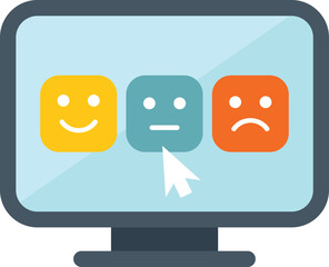 Poster - computer screen displaying a customer satisfaction survey with a cursor selecting the neutral face