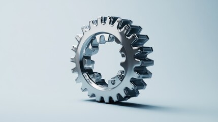 Poster - A Single Chrome Gear Cog Isolated on a Light Blue Background