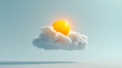 Poster - A Bright Yellow Sphere Resting Atop a Fluffy White Cloud
