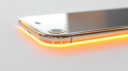 Poster - Close-up of a Smartphone with a Golden Edge and a Glowing Orange Light