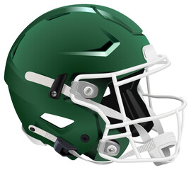 Realistic green 3D helmet for American Football with white mask and chin strap