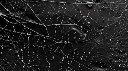 Wall Mural - close-up shot of dew drops on a spider web.