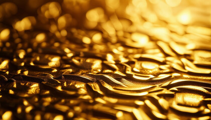 Close-up of a textured gold surface with intricate patterns and highlights