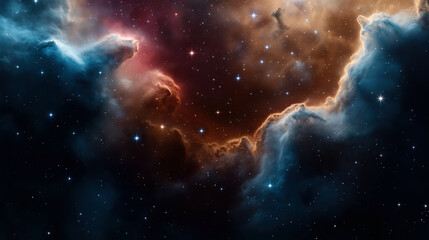 Wall Mural - colorful cosmic nebula with stars scattered throughout, featuring blue and orange gas clouds in deep