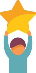 Poster - man is holding a golden star, representing achievement, positive feedback, and recognition
