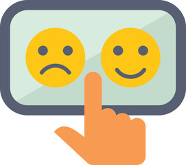 Poster - Hand is selecting a positive feedback on a mobile phone screen with two options, a sad face and a happy face