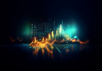 Aufkleber - Abstract glow and digital bars rise on dark background.