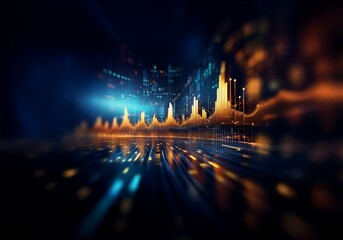 Aufkleber - A glowing digital line graph rises against a dark blue background with bright blue and yellow lights.