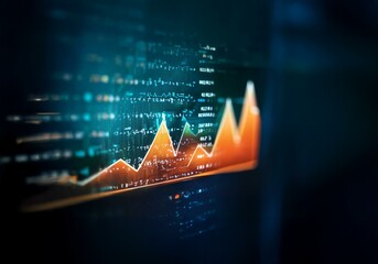 Leinwandbilder - A glowing orange line graph on a dark blue background represents an upward trend in data.