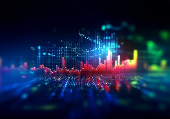 Poster - Abstract digital background with glowing red and blue lines, with a graph in the background.