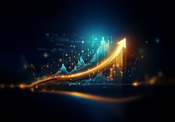 Aufkleber - A glowing gold arrow points upwards, soaring above a blue and gold digital chart.