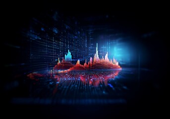 Aufkleber - Abstract digital background featuring glowing red and blue bars forming a chart.