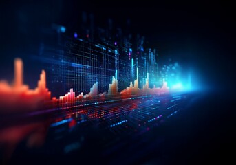 Aufkleber - A digital illustration of red and blue bars on a grid with a dark blue background.
