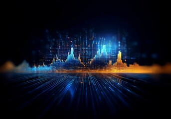 Leinwandbilder - Abstract blue and orange digital data visualization, with a glowing effect on a dark background.