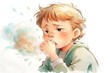 © Marousia - Young boy coughing with hand over mouth against soft background