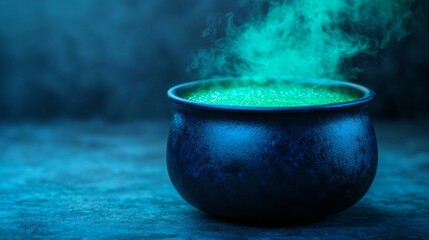 Steaming Green Potion in a Black Cauldron