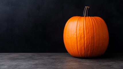 Single Orange Pumpkin on Black Background