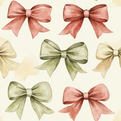 Wall Mural - Watercolor Bow Seamless Pattern.