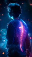 Aufkleber - Vertical video of Captivating Vertical Video of Person with Glowing Spine in Blue and Pink Light