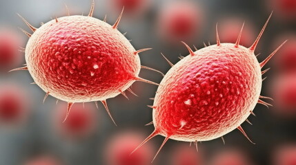 Poster - Microscopic View of Spiky Red Bacteria.