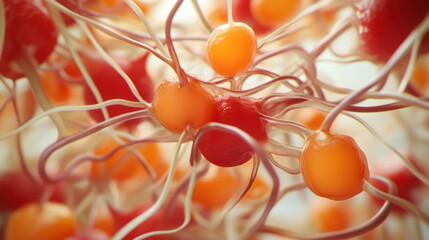 Poster - Abstract Biological Structure with Red and Orange Cells.