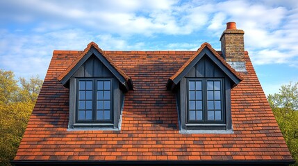 Poster - A house with a red roof and two windows
