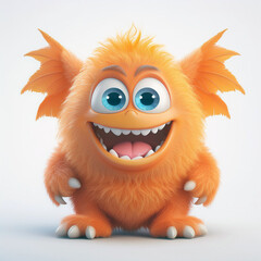 Delightful orange monster with big, bright eyes and a wide, joyful grin. Fluffy fur, small wings, and clawed feet add to its unique charm!