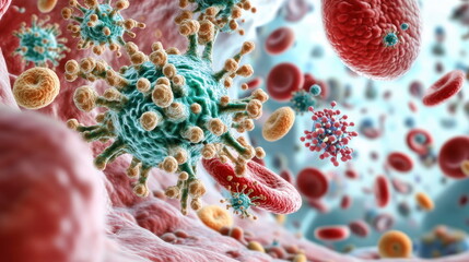 Poster - Virus Cells and Blood Cells in Human Body.