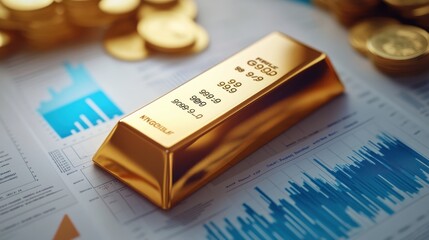 A gold bar lying on top of financial documents and charts, representing a strategic investment in precious metals as part of a diversified portfolio.