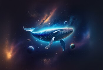 Poster - A whale swims through a starry galaxy, glowing with the light of distant stars.