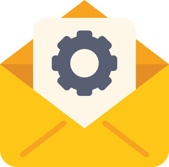 Poster - Open yellow envelope containing document with gear icon representing email settings