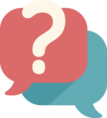 Poster - two overlapping speech bubbles, one containing a question mark, representing online customer service