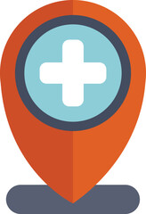 Poster - orange location pin is showing a white cross symbol, indicating a medical facility or service