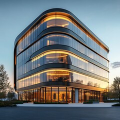 Corporate office building showcasing sleek modern architecture and exterior elements picture