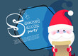 © SurfupVector - Secret Santa party banner design with concentrated Santa Claus in glasses reading scroll. Lettering with realistic elements can be used for invitations, signs, announcements