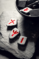 Poster - Runic stones with sign based on futhark as mystical background