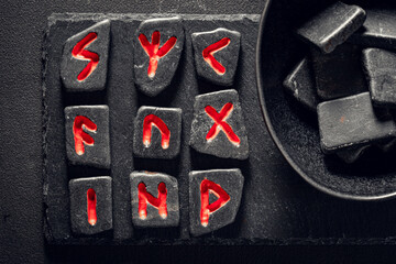Poster - Divination by Celtic rune stones as mystical background