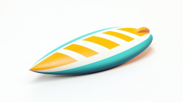 Colorful surfboard with orange, white, and teal stripes