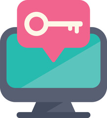 Poster - Computer monitor with a key symbol appearing from a speech bubble, representing data security and access control