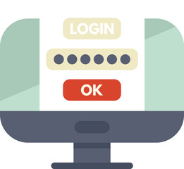 Poster - Desktop computer displaying a login screen with password, requesting user authentication