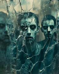 Poster - Three zombies with cracked and broken glass in front of them.