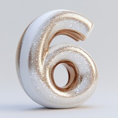 3D number 6 with glitter texture realistic modern design, soft lighting, white background 