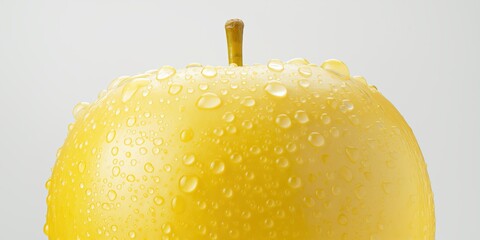 Close-up of fresh yellow apple with water droplets highlighting juicy freshness