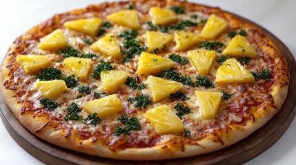 Wall Mural - A tempting pizza topped with juicy pineapple chunks and parsley sits invitingly