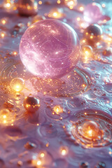 Wall Mural - glowing orbs and constellations floating in a dreamy, ethereal space with cosmic lighting, ideal for