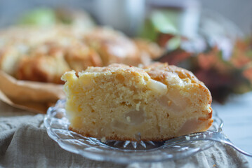 French pear tart or pie with fresh pear fruits