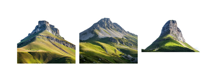 Aufkleber - Three separate views of a steep, rocky mountain covered in lush green grass.