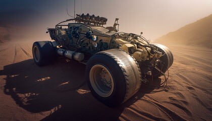 Futuristic cyber heavy duty offroad car with giant wheels